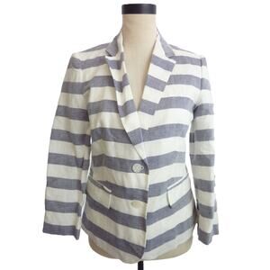 Banana Republic Blue White Linen Blend Jacket Blazer Summer 8